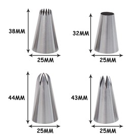 4 PCS Large Piping Nozzle Tip Cake Decorating, Stainless Steel Cake Icing Nozzles Piping Tips Cake Piping Nozzles Tips Kit for Baking DIY Cookie Cream Cupcake Decorating