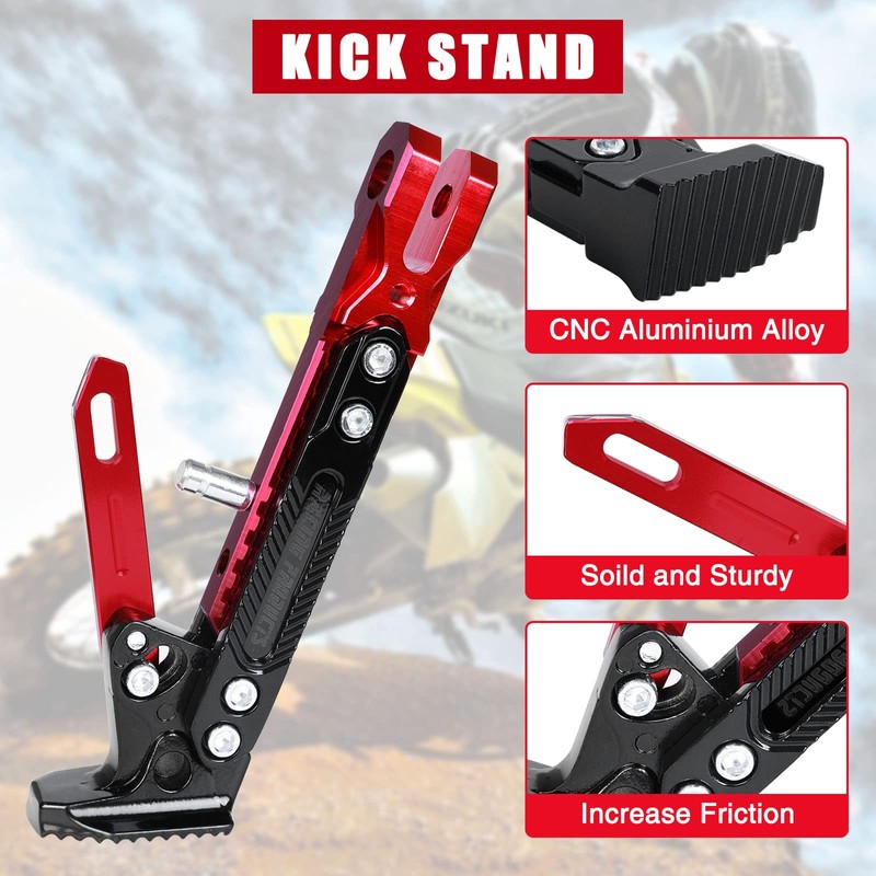 Motorcycle Kickstand Adjustable Tripod Holder Foot Side Stand for Motorcycle(Red)
