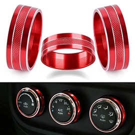 EBAIFUN Red Auto Air Conditioner AC Climate Control Knob Button Cover Twist Switch Decal Trim Aluminum Ring Accessories Compatible with Jeep Wrangler JK JKU 2011-2018 and Dodge Challenger 2008-2014