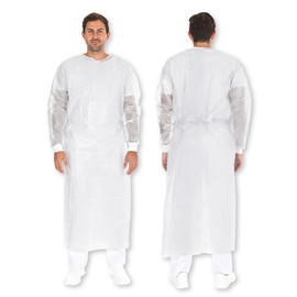 FRANZ MENSCH 30 Stück Schutzkittel Typ PB 4B + PB 6B | PP, PE teil-laminiert, weiß, M, L: 134cm, Umfang: 134cm, Infektionsschutzkittel, PP-Schutzkittel, Einweg-Schutzkittel