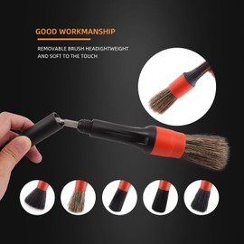 SPTA Car Drill Brush, Drill Brush Attachment 5Pcs Detachable Car Care Detailing Brush Set Soft No Scratch Boar Hair Detail Brush Car Care Detail Brush for Air Vent Automotive Interior Exterior -DF075