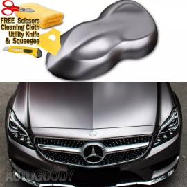 AUTOGOODY 120" x 60" Satin Matte Chrome Metallic Dark Gray Vinyl Film Wrap Air Bubble Free
