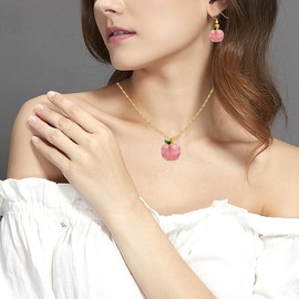 Uloveido Natural Watermelon Stone Cute Pink Apple Necklace Christmas Eve Xmas Birthday Gifts for Granddaughter Daughter Niece Y4029