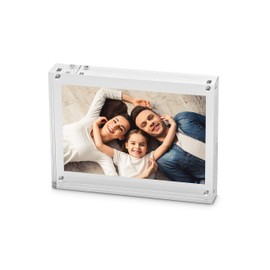 Maul MAULstyle Acrylic Picture Frame, 11.5 x 9 x 2.4 cm, Double-Sided Photo Frame in Portrait or Landscape Format for Photos, Collage and Pictures, Wide Frame for Firm Stand, Transparent