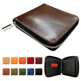 Trendy Yamagishi Tochigi Leather Wallet, Genuine Leather, Bifold Wallet, Round Zipper, Men's, Women's, Round Bifold Wallet, Compact, Luxury, Genuine Leather by Father, dark brown
