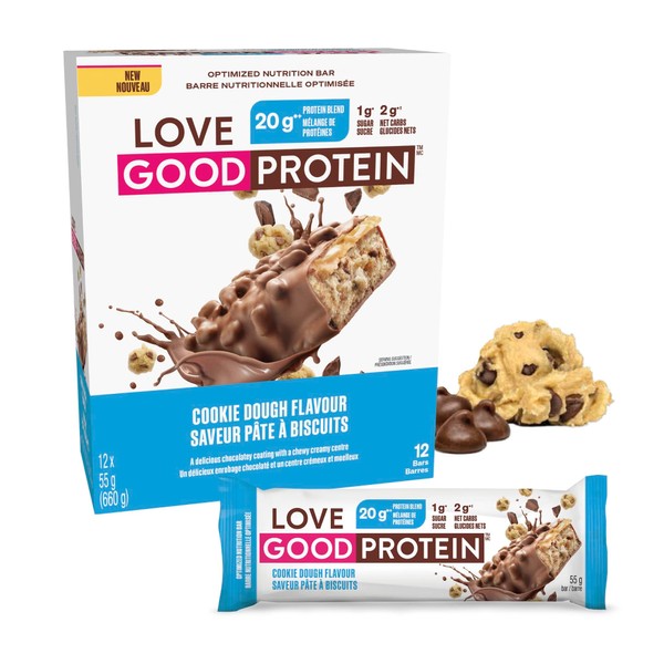 Love Good Fats High Protein Bars, Cookie Dough - Whey Protein and Collagen - 20g Protein includes 6-7g Collagen, 2g Net Carbs, 2g Sugar - Chocolate Coating - Low Carb, Low Sugar, Keto, 12 Pack