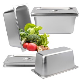 Biugaaufai 5 Pack 1/3 Size Stainless Steel Steam Hotel Pan with Lid, 6 Inch Deep Anti-Jamming Steam Table Pan, Professional Grade, Hotel Steam Pans for Catering, Restaurant, Home Kitchen & Dining