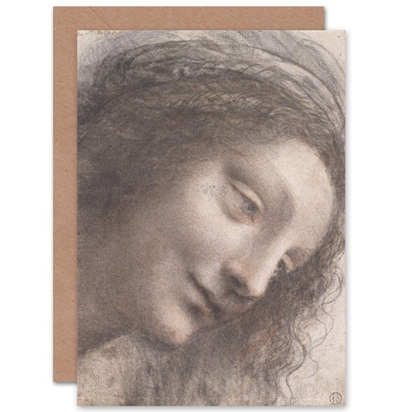 Da Vinci Head Virgin Three-Quarter View Facing Right Fine Art Greeting Card Plus Envelope Blank Inside