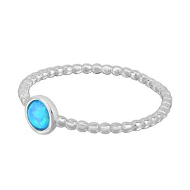 AeraVida Stunning Round Blue Moonstone on Sterling Silver Beaded Band Ring | Casual Comfort Fit Silver Rings for Women | Sterling Silver Rings Sizes (6)
