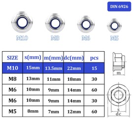 Mbsomnus M10 Nuts, Pack of 15 Flange Nuts M10 DIN 6926 Hexagonal Nuts with Locking Toothing, Self-Locking Hexagonal Nuts, Stainless Steel A2 V2A Standard Thread Stop Nuts, Clamping Nut, Locking Nuts