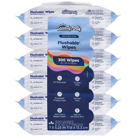 Squatty Potty Flushable Wipes - 6 Pack (300 Total Wipes) - 99% Water & Plant-Based - Green Tea, Cucumber & Aloe Spa Scent - pH Balanced - Septic Safe Adult Wet Wipes