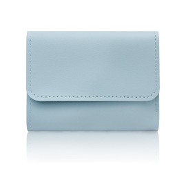 AfitLulu Trifold Wallet for Women, Slim Wallet for Women 4 Card Slots 1 ID Window, PU Leather Macaron Color Small Wallets Woman (Blue)