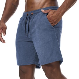 Danfiki Corduroy Men's Shorts Running Shorts Summer Leisure Stretch with Pockets, blue, M