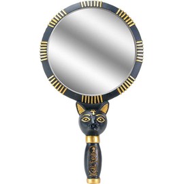 YTC 1.5 Inch Black and Gold Colored Bastet Hand Mirror with Egyptian Cat