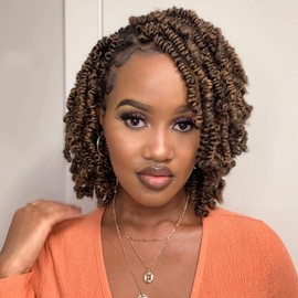 Toyotress Bob Spring Twist Hair - 8 inch 7 Packs Ombre Orange Pre-twisted Crochet Hair Spring Twists Crochet Braids, Synthetic Braiding Hair Extensions (8 Inch, T350-7P)