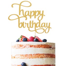 LeeLeeAn - Decoración para tarta de primer cumpleaños, diseño de tarta, color dorado, Decoración para tarta con purpurina dorada de Happy Birthday.