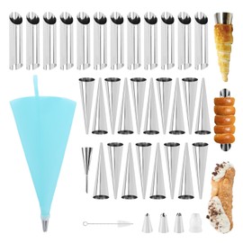 35pcs Cream Horn Mold Cannoli Forms Tubes Kit Non-stick Stainless Steel Large Conical Cream Horn Molds for Danish Pastry Lady Lock Form (COLOR:silver)
