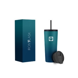 IRON °FLASK Classic Tumbler 2.0-2 Lids (Straw Flip), Vacuum Insulated Stainless Steel Water Bottle, Double Walled, Drinking Cup, Thermos Travel Mug - Dark Night, 24 Oz