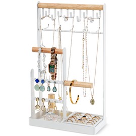 ProCase Jewelry Organizer Jewelry Stand Jewelry Holder Organizer, 4-Tier Necklace Organizer with Ring Tray, Large Aesthetic Jewelry Tower Storage Rack Tree for Bracelets Earrings Rings -Large, White