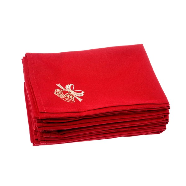 Trimming Shop Red Christmas Table Napkins Jingle Bell Printed Polyester Christmas Party Napkins Holiday Cocktail Napkins Serviette for New Year Winter Dinner Party Supplies Decoration, 10pcs