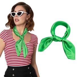 AWAYTR 23.6" Satin Neck Scarf Small Hair Scarf Women Silk Head Scarf Costume Bandana Girls Vintage Handkerchief Ribbon Scarf (Green)