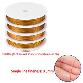 4 Rolls Gold Jewelry Beading Wire,Stainless Steel Bead Stringing Wire,Tiger Tail Beading Wire,Jewelry Making Wire for DIY Crafts Jewelry Making,Beading(0.3mm*25m)