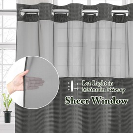 Gibelle Long Shower Curtain 72x80, Waffle Weave Bathroom Shower Curtain with Snap-in Fabric Liner Set, No Hooks Needed, Hotel Style with Mesh Top Window, Charcoal Grey