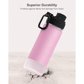 koodee 16 oz Water Bottle Stainless Steel Double Wall Vacuum Insulated Flask Kids Sports Water Bottle with Leakproof Straw Lid (Pink