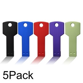 J-boxing 5 Pack USB Flash Drives 1GB Key Shape USB 2.0 Metal Memory Stick Multicolor