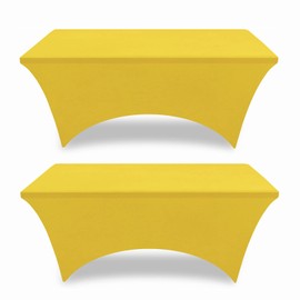 PureFit Spandex Table Covers 6ft Fitted Table Clothes for 6 Foot Rectangle Tables, Elastic Massage Table Cover, Stretch Wrinkle Free Tablecloth for Party, Wedding, Birthday, Banquet, Yellow, 2 Pack