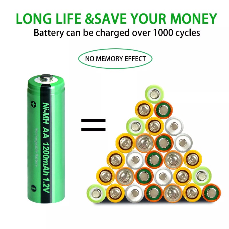 PKCELL 2pcs AA Ni-MH 1200mAh Rechargeable Battery 1.2V Batteries Button