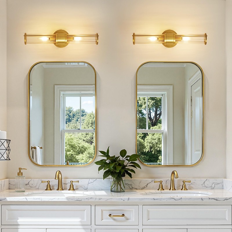 Linour Brushed Gold Wall Sconces Set of 2, Modern Bathroom