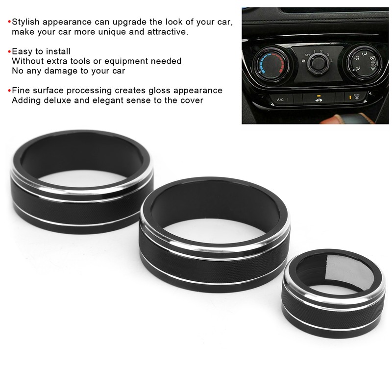 3pcs Car Air Conditioning Interior Climate Controller Knob Cover Black
