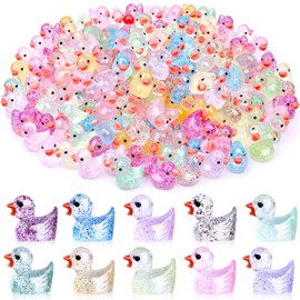 100pcs Mini Colorful Glitter Resin Ducks, Tiny Resin Duck Miniature Animals Bulk, Outdoor Small Plastic Figurines for Miniature Garden Statues Landscape Aquarium Potted Fairy Garden Home Decor