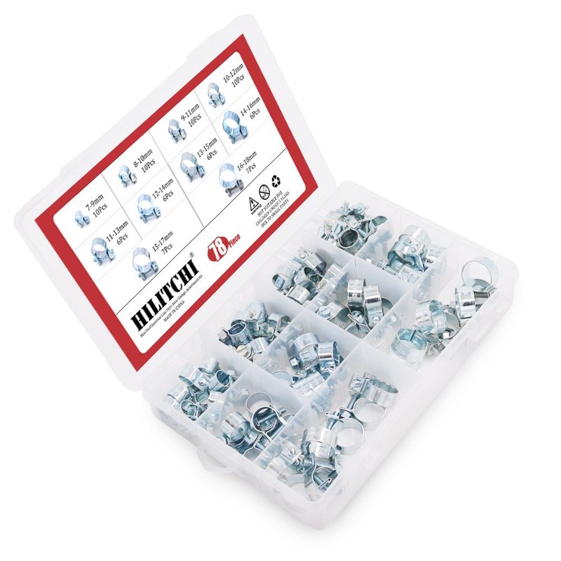 Hilitchi 78-Pcs Mini Fuel Injection Line Style Hose Clamps Assortment