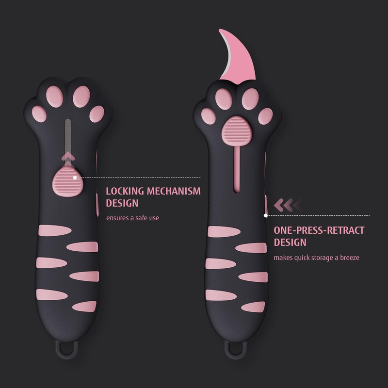 MEOWKIT Cat Paw Box Cutter Retractable with Cat Paw Handle,