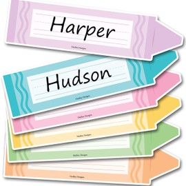 36 Name Tags for Classroom Desks & Cubbies - 9.5 x 2.5 Desk Name Plates for Classroom, Student Name Tags for Desk Kindergarten, Preschool, 1st, 2nd and 3rd Grade - Crayon Classroom Decor
