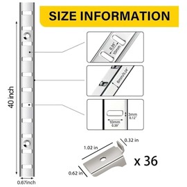 Adjustable Shelf Bracket 40 Inch 8 Pack Silver Shelf Pilaster Strips Shelf Rail Shelf Track Adjustable Wall Shelves Shelf Standards and with 36 Shelf Clips for Cabinet Closet Organization