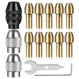 Gatuida Drill Chuck Collet Set 15 Pcs: 2 Replacement 4485 Brass Collet Metal Nut, 1 4486 Brass Collet, 10 Electric Drill Bit Collet 0.5-3.2mm, 2 Wrenches for Rotary Tool Electric Grinder