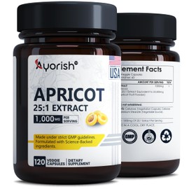 Ayorish Apricot Extract 25:1, 500 mg per Capsule 1000 mg Per Servings Immune Support Herbal Supplements (Pack of 1) (120 Capsules)