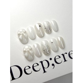 White wedding nail handmade nail tip - Round / 화이트 웨딩네일 수제네일팁 - 라운드