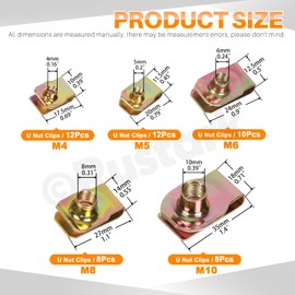 Rustark 50Pcs M4 M5 M6 M8 M10 Auto Car U-Clip U Nut Assortment Kit U Style Clip-on Nut Carbon Steel U Nuts Clip U-Shaped Nuts for Dash Door Panel Interior Cars Motorcycle