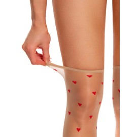 Donnalla Thigh High Stockings for Women Cute Thigh High Socks Ultra Shimmery Sheer Over Knee High Pantyhose(Heart,Skin)