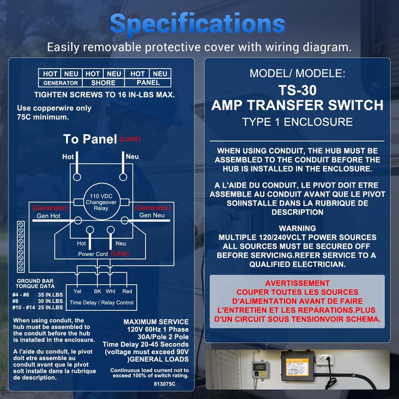 KUTTOLE 30 Amp Transfer Switch, Automatic Generator Transfer Switch for