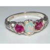 LetsBuyGold 925 Sterling Silver Natural Opal and Ruby Womens Trilogy