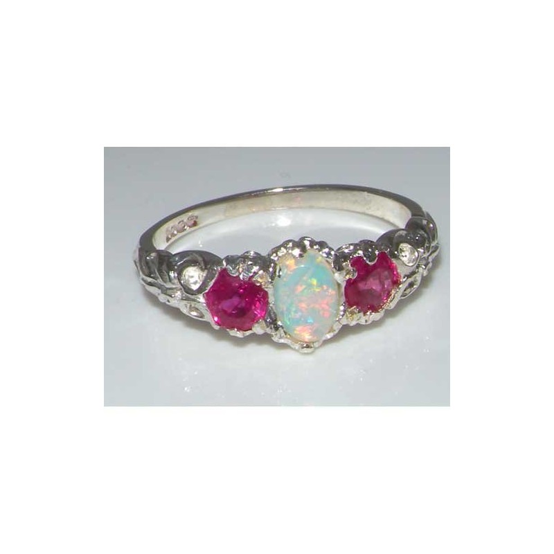 LetsBuyGold 925 Sterling Silver Natural Opal and Ruby Womens Trilogy