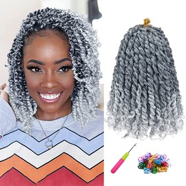 8 Packs Passion Twist Hair 8 Inch Pre-twisted Passion Twist Crochet Hair Pre-looped Crochet Braids for Women Passion Twists Braiding Hair Synthetic Hair Extensions (T1B/Gray#)
