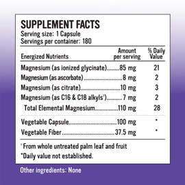 Ionized Magnesium - Magnesium Glycinate, Citrate, Ascorbate - 180 Capsules