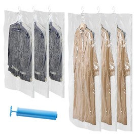 6 Pack Bolsa de Almacenamiento Comprimible Colgante, Bolsas al Vacío Ropa Colgantes Reutilizable, Viene con Bomba Aire Manual, Ahorra Espacio, Ideal para Guardar Prenda, Abrigos, Vestidos