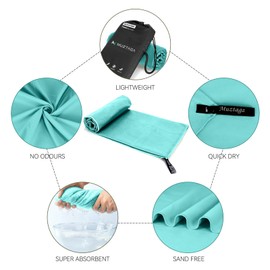 Muztaga Microfiber Beach Towel-Perfect for Travel, Sports, Camping, Swimming, Yoga, Gym- Quick Dry, Sand Free, Compact, Lightweight, Absorbent (Mint,Medium(130x70cm, 51x27”))